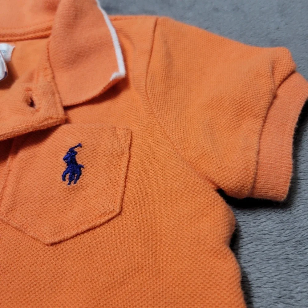 Ralph Lauren Outfit Baby Boy 9 Month Orange Short One Piece Pocket Logo Collared
